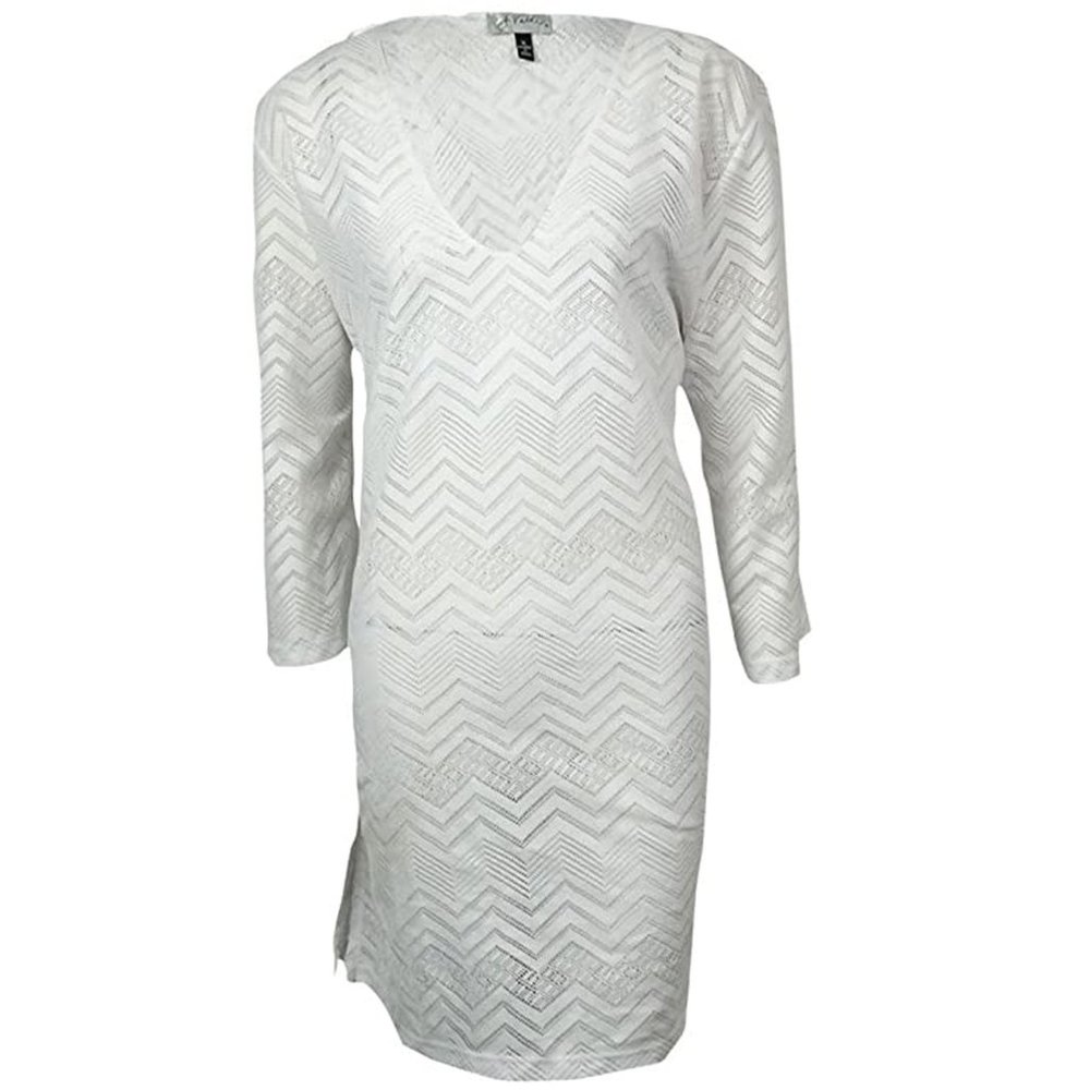 NWT J Valdi Three-Quarter-Sleeve Chevron Cover Up